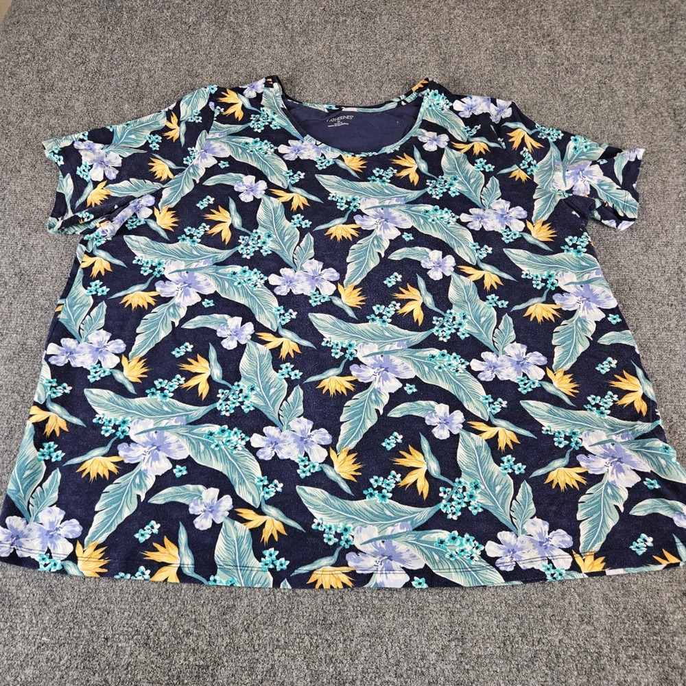 Catherines Womens 2X 22/24W Tropical Floral Short Sleeve Knit Top Blue Purple